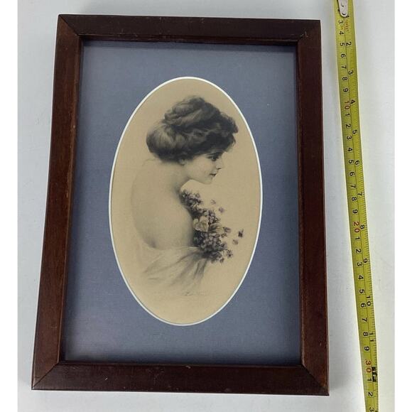Framed Zulu Kenyon Victorian Female Portrait 1920’s Original Print Art Signed - Picture 3 of 5
